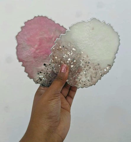 Pink & White Resin Coasters - Set of 4