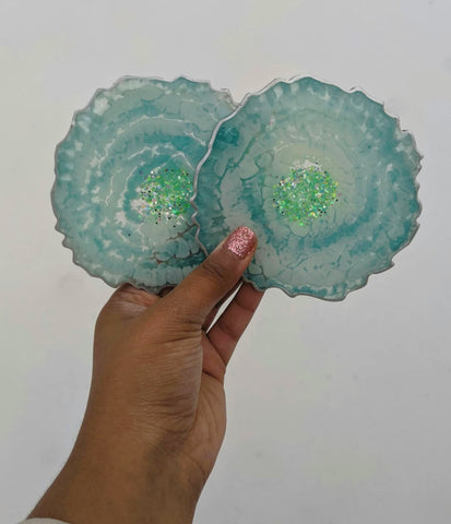 Teal & Green Resin Coasters -  Set of 4